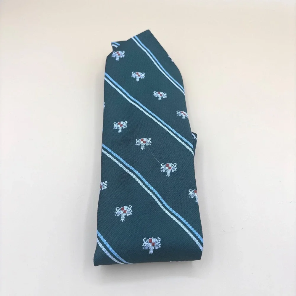 Saddle Club Blocks Mens Vintage Necktie Green Striped Crest Dark Academia Tie